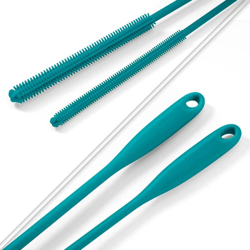 Purtribe Silicone Straw Brush 4 Pack - (2 Small, 2 Wide) - 10 Inch Reusable Straw Cleaner, Pipe Cleaner, Glass and Detailing Tool (Turquoise) - Image 5